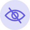eye icon with a line crossing it out, light purple background, dark purple drawing