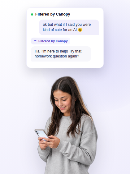 Illustration showing Canopy silently filtering a chatbot conversation before it reaches the user.